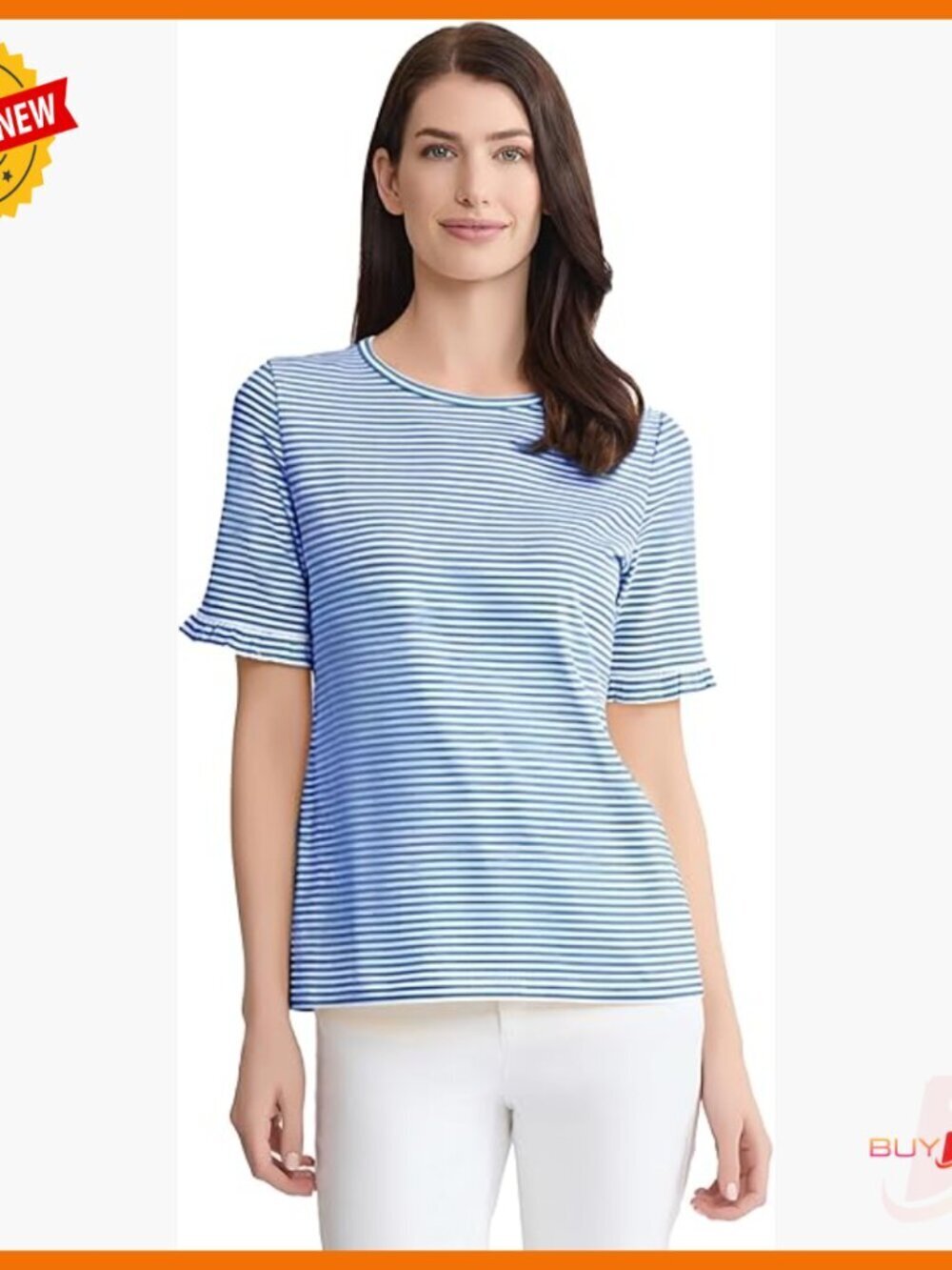 Plus Size Striped Ruffle Sleeve Blouse, Lightweight Cotton, Office to Casual